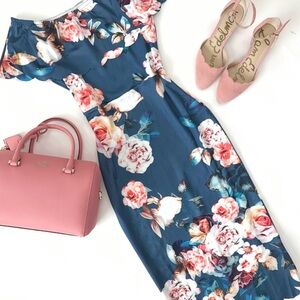 Off-Shoulder Dress - Blue and Pink Floral
